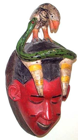 Baule Red Mamiwata Mask with Bird and Snake